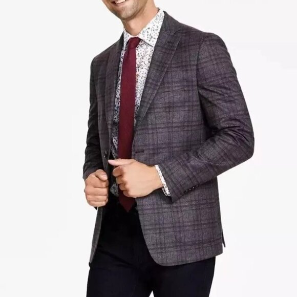42L Bar III Mens Blazer Jacket Brown Plaid Slim Fit E04440 - Picture 1 of 8